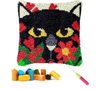 CCWORAN Cat Latch Hook Kits for Adults Beginners Cushion Animal Craft Kits Cover Making Crochet Pre Printed Canvas Wool Yarn Hobbies DIY Sofa Home Decor Women Gift