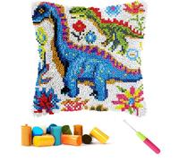 CCWORAN Dinosaur Latch Hook Kits for Adults Beginners Cushion Covers Craft | Kits Making Crochet Pre Printed Canvas Wool Yarn Hobbies Diy Sofa Home Decor Women Gift