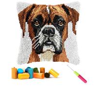 CCWORAN Dog Latch Hook Kits for Adults Beginners Kids Cushion Covers Craft Kits Making Crochet Pre Printed Canvas Wool Yarn Hobbies DIY Sofa Home Decor Women Gift Boxer 19