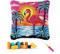 CCWORAN Flamingo Animal Latch Hook Kits for Adults Beginners Cushion Craft Kits Cover Making Crochet Pre Printed Canvas Wool Yarn Hobbies DIY Sofa Home Decor Women Gift