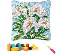 CCWORAN Flower Latch Hook Kits for Adults Beginners Kids Cushion Cover Making Crochet Craft Kits Pre Printed Canvas Wool Yarn Hobbies DIY Sofa Home Decor Women Gift Floral 27