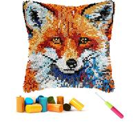 CCWORAN Fox Latch Hook Cushion Kits for Adults Beginners Kids Pillow Cover Making Crochet Craft Kits Pre Printed Canvas Wool Yarn Hobbies DIY Sofa Home Decor Women Gift 7