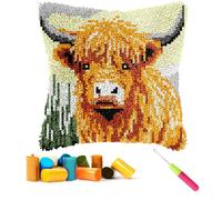 CCWORAN Highland Cow Latch Hook Kits for Adults Beginners Kids Animal Cushion Covers Craft Kits Making Crochet Pre Printed Canvas Wool Yarn Hobbies DIY Sofa Home Decor Women Gift 8