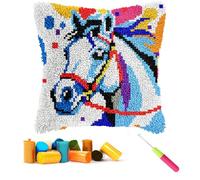 CCWORAN Horse Latch Hook Kits for Adults Beginners Kids Animal Cushion Cover Making Crochet Craft Kits Pre Printed Canvas Wool Yarn Hobbies DIY Sofa Home Decor Women Gift 12