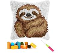 CCWORAN Latch Hook Kits Cushion Covers Craft for Adults Beginners Kids Making Crochet Pre Printed Canvas Wool Yarn Hobbies DIY Sofa Home Decor Women Gift Sloth 3