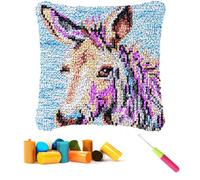 CCWORAN Latch Hook Kits for Adults Beginners Kids Cushion Covers Craft Kits Making Crochet Pre Printed Canvas Wool Yarn Hobbies DIY Sofa Home Decor Women Gift Donkey