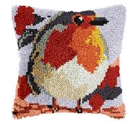 CCWORAN Latch Hook Kits for Adults Beginners Robin Bird Cushion Cover Making Crochet Craft Kits Pre Printed Canvas Wool Yarn Hobbies DIY Sofa Home Decor Women Gift