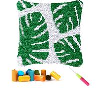 CCWORAN Leaf Latch Hook Kits Cushion Tropical Covers Craft for Adults Beginners Kids Making Crochet Pre Printed Canvas Wool Yarn Hobbies DIY Sofa Home Decor Women Gift