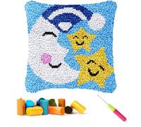 CCWORAN Moon Latch Hook Kits for Adults Beginners Kids Star Cushion Covers Craft Kits Making Crochet Pre Printed Canvas Wool Yarn Hobbies DIY Sofa Home Decor Women Gift