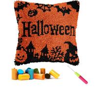 CCWORAN Pumpkin Latch Hook Kits for Adults Beginners Cushion Craft Kits Pillow Cover Making Crochet Pre Printed Canvas Wool Yarn Hobbies DIY Autumn Sofa Home Decor Women Gift Halloween Bat 21