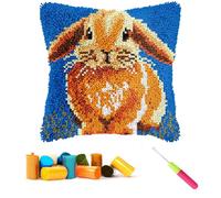CCWORAN Rabbit Latch Hook Kits for Adults Beginners Kids Cushion Cover Making Crochet Craft Kits Pre Printed Canvas Wool Yarn Hobbies DIY Sofa Home Decor Women Gift 20