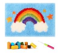 CCWORAN Rainbow Rug Making Kit For Adults Diy Craft Latch Hook Rug Kit Set Tapestry Cushion Patterns Printed Mesh Mat Canvas Wool Yarn