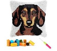 CCWORAN Sausagedog Latch Hook Kits Cushion Covers Craft for Adults Beginners Kids Making Crochet Pre Printed Canvas Wool Yarn Hobbies DIY Sofa Home Decor Women Gift Dog 20
