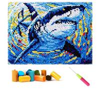 CCWORAN Shark Latch Hook Kits for Adults Beginners DIY Craft Rug Making Kit Tapestry Cushion Knitting Patterns Mesh Mat Canvas Wool Yarn Fabric Decorations Home Gift Sakura
