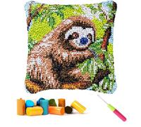CCWORAN Sloth Latch Hook Kits for Adults Beginners Cushion Craft Kits Animal Pillow Cover Making Crochet Pre Printed Canvas Wool Yarn Hobbies DIY Sofa Home Decor Women Gift 2