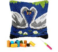 CCWORAN Swan Latch Hook Kits for Adults Beginners Cushion Animal Craft Kits Cover Making Crochet Pre Printed Canvas Wool Yarn Hobbies DIY Sofa Home Decor Women Gift