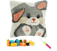 CCWROAN Cushion Covers Craft Kits Latch Hook Kits for Adults Rabbit Beginners Kids Making Crochet Pre Printed Canvas Wool Yarn Hobbies DIY Sofa Home Decor Women Gift 24