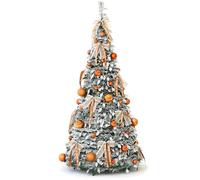 CCXJMLS Artificial Christmas Tree, 4.9ft Retractable Folding Orange Christmas Tree, Integrated Molding with Lights + Decorations for Festival, Home, Office, Party