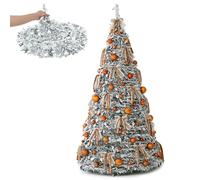 CCXJMLS Artificial Christmas Tree, 5.9ft Retractable Folding Orange Christmas Tree, Integrated Molding with Lights + Decorations for Festival, Home, Office, Party