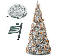 CCXJMLS Artificial Christmas Tree, 6.9ft Retractable Folding Orange Christmas Tree, Integrated Molding with Lights + Decorations for Festival, Home, Office, Party