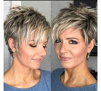 ccXrC Layered Gray Wavy Wigs for White Women Short Hair Ombre Gray Pixie Synthetic Wig Natural Curly Short Hairstyle for Older Women Natural Looking Daily Party Wig