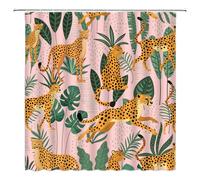 CCXTCZ Leopard Palm Leaves Shower Curtain Cheetah Tropical Jungle Animal Wildlife Tiger Big Cat Boho Aesthetic Minimalist Modern Art Fabric Bathroom Decor Curtains with Hooks,Pink Yellow Green