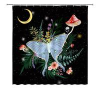 CCXTCZ Moth Shower Curtain Witchy Floral Gothic Mushroom Vintage Starry Sky Moon Butterfly Mysterious Boho Aesthetic Fabric Bathroom Decor Curtains with Hooks,Black Blue