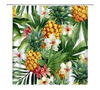 CCXTCZ Tropical Shower Curtain Pineapple Summer Fruit Green Leaves Floral Cute Colorful Polyester Bathroom Curtains with Hooks,Yellow Green
