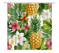 CCXTCZ Tropical Shower Curtain Pineapple Summer Fruit Green Leaves Floral Cute Colorful Polyester Bathroom Curtains with Hooks,Green Yellow