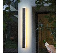 CCXXYGWJ Contemporary Minimalist Wall Sconces LED Outdoor Dimmable Lights with Remote Control Garden Exterior Indoor Long Strip Outside Porch Patio Lighting Black Mount Lamp IP (Black 30cm 18W)