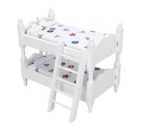 CCYLEZ 1:12 Miniature Bunk Bed Dollhouse Furniture, 1/12 Scale Dollhouse Bed 12th Scale Doll Bed Wooden Kids Play Toy with Ladder for Dollhouse Room Decor (Geometric)