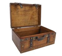CCYLEZ Wood Storage Trunk, Wooden Treasure Chest, Vintage Suitcase Case with Antique Bronze Latch, for Home Storage Photography Props (Large)