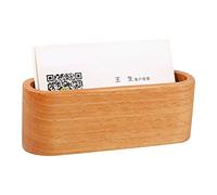 CCYLEZ Wooden Business Card Holder Case Elegant Design for Office Desktop Display Natural Beech or Brown Walnut 1Pc (Beech light yellow)