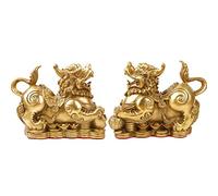 CCYMLOA Feng Shui pi yao Statue Brass Home Decor A Pair pixiu Figurine Attract Money and Good Luck Wealth Decoration Sculpture Golden(6" L x 2.4" W x 4.8" H)
