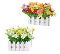 CCYY 2pcs Artificial Flower Plants Potted Plant Flower Artificial Flowers with Fence, Artificial Daisy Flower Pot for Home, Wedding, Hotel, Patio, Office