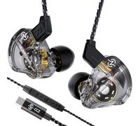 CCZ DC01 Pro USB C Headphones Wired Type-C in Ear Monitor Headphone, Professional USB C Wired Earbuds Super Bass Gaming IEMS with 1DD Patent Ear fin Ear tips for Singer Musician (Black, USBC-With Mic)