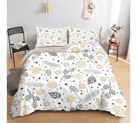 CCZM Black Pinecones Bedding - Double Duvet Cover Set, Gold Snowflakes Pine Needles Reversible Bedding Set, Soft Microfibre Quilt Cover and 2 Pillowcases, Black Dots Soft Bed Sets, F-723