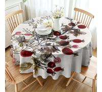 CCZM Botanical Wipeable Tablecloths Round 100cm, Red Berries & Butterfly Table Cloth, Waterproof Polyester Fabric Table Cover, Vines Nature Decorations for Sommer Spring, H-825