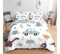 CCZM Cartoon Dinosaur Bedding - Super King Size Duvet Cover Sets, Car Rocket Reversible Bedding Set, Soft Microfibre Quilt Cover and 2 Pillowcases, Cute Sun Nursery Bed Sets, F-507