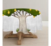 CCZM Cartoon Lemon Tree Wipeable Tablecloths Round 150cm, Yellow Lemons Table Cloth, Waterproof Polyester Fabric Table Cover, Green Foliage Decorations for Sommer Spring, G-218