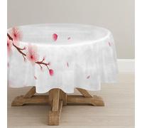 CCZM Cherry Blossom Wipeable Tablecloths Round 110cm, Spring Floral Table Cloth, Waterproof Polyester Fabric Table Cover, Cottagecore Decorations for Sommer Spring, G-128