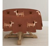CCZM Dachshund Wipeable Tablecloths Round 180cm, Tan and Cream Dog Table Cloth, Waterproof Polyester Fabric Table Cover, Paw Prints Decorations for Sommer Spring, G-153