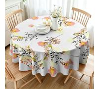 CCZM Floral Garland Wipeable Tablecloths Round 160cm, Boho Vine Table Cloth, Waterproof Polyester Fabric Table Cover, Wildflower Sprig Decorations for Sommer Spring, P-45