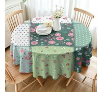 CCZM Floral Patchwork Wipeable Tablecloths Round 140cm, Polka Dot & Tulip Table Cloth, Waterproof Polyester Fabric Table Cover, Spring Flower Decorations for Sommer Spring, H-495