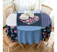 CCZM Floral Patchwork Wipeable Tablecloths Round 180cm, Polka Dot & Tulip Table Cloth, Waterproof Polyester Fabric Table Cover, Geometric Decorations for Sommer Spring, H-493