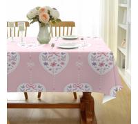 CCZM Heart Floral Bow Wipeable Tablecloths Rectangular 132x274 cm (54x108 Inch), Heart Botanical Table Cloth, Waterproof Polyester Fabric Table Cover, Love Flower Decorations for Sommer Spring, P-20