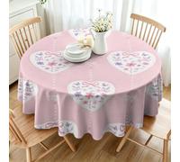CCZM Heart Floral Bow Wipeable Tablecloths Round 120cm, Heart Botanical Table Cloth, Waterproof Polyester Fabric Table Cover, Love Flower Decorations for Sommer Spring, P-20
