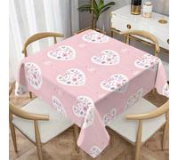 CCZM Heart Floral Bow Wipeable Tablecloths Square 140x140 cm (55x55 Inch), Heart Botanical Table Cloth, Waterproof Polyester Fabric Table Cover, Love Flower Decorations for Sommer Spring, P-20