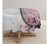 CCZM Japanese Wipeable Tablecloths Round 140cm, Pink Cherry Blossom Table Cloth, Waterproof Polyester Fabric Table Cover, Oriental Blossom Decorations for Sommer Spring, G-108