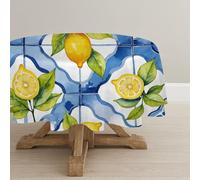 CCZM Lemon Wipeable Tablecloths Round 180cm, Green Leaves Table Cloth, Waterproof Polyester Fabric Table Cover, Modern Decorations for Sommer Spring, G-215